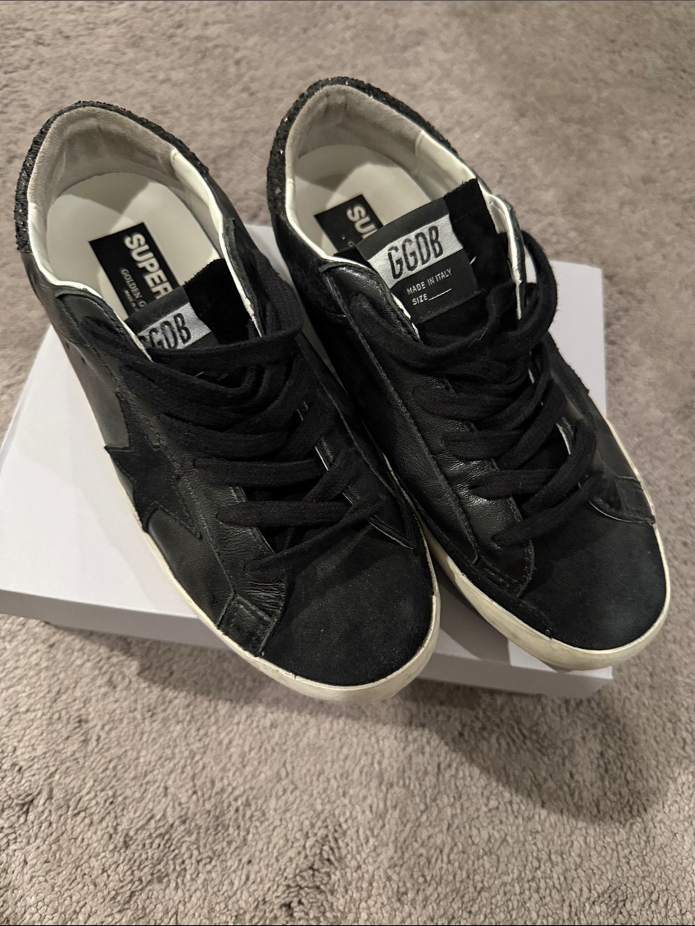 Golden Goose-Inspired Black Women’s Low-Top Sneakers with glitter